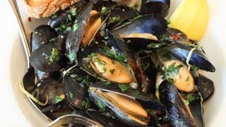 Drunken Mussels Recipe  Mussels Steamed in a Garlic Lemon amp Wine Broth [upl. by Ayle18]