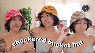 checkered bucket hat tutorial  how to crochet a bucket hat for beginners [upl. by Cranston662]