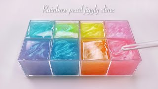 【ASMR】🌈パールレインボースライムパレット🎨✨【音フェチ】Rainbow pearl jiggly slime 레인보우 진주 슬라임 [upl. by Spielman37]