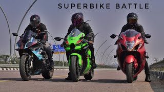 Bmw S1000RR Vs Kawasaki Zx10R Vs HayaBusa  Which Is Most Powerful [upl. by Atig164]