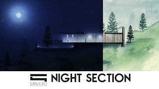 Day to Night Section Rendering  Photoshop Architecture [upl. by Ietta]