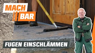 Terrassenplatten verfugen Pflaster einschlämmen mit Fugenmörtel  OBI [upl. by Adnawad]