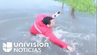 El tropiezo de uno de nuestros reporteros en el agua durante la cobertura de Irma [upl. by Zendah]