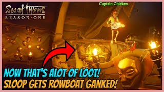 Sloop decides to carry 500k of my loot Big Rowboat Gank  Sea of Thieves [upl. by Brace179]