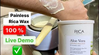 Rica wax कैसे करें Rica wax at home Rica painless wax Aloevera wax for sensitive skin Live demo [upl. by Oirevlis]