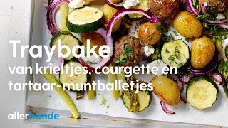 Traybake van courgette en tartaarmuntballetjes  Recept  Allerhande [upl. by Matelda]