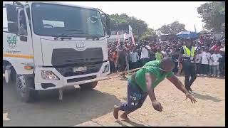 Strongest man in Zimbabwe pulls a Gabage truck [upl. by Ylremik]