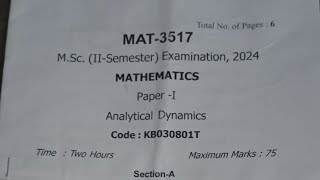 MSc 2nd sem maths analytical dynamics Question Paper  KNI Sultanpur [upl. by Brande]