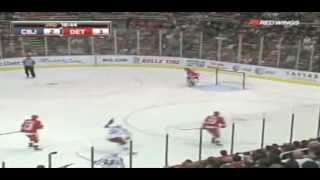 Fedor Tyutin center ice goal on Chris Osgood  11282008 [upl. by Ydnas114]