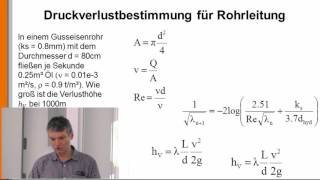 Hydraulik 30 Druckverlustbestimmung für Rohrleitung bei gegebenem Durchfluss [upl. by Pharaoh]