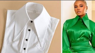 Pointed Long Shirt Collar  Shirt Collar Tutorial [upl. by Enelrad613]