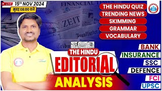 The Hindu Editorial Analysis  15 November 2024  Vocab Grammar The Hindu Editorial RK Mehto Sir [upl. by Ymmaj]