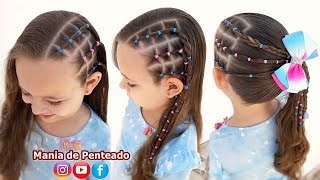 Penteado Infantil Lateral com Ligas ou Rabo de Cavalo  Side Hairstyle with Rubber Band or Ponytail [upl. by Hanimay]