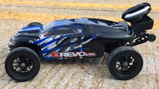 Traxxas 116 E Revo VXL Velineon Brushless  Speed Test on Road Tires Now with High Speed Gearing [upl. by Ntsyrk]