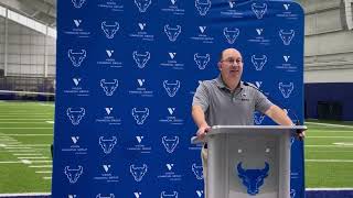 UB football coach Pete Lembo on facing Toledo and resuming MAC schedule [upl. by Anerroc557]