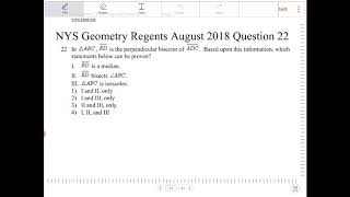 NYS Geometry Regents August 2018 Question 22 [upl. by Enelrac]