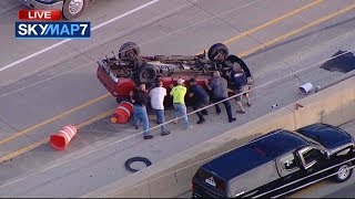 Good Samaritans Flip Truck Rescue Driver After Rollover Crash [upl. by Nortyad]