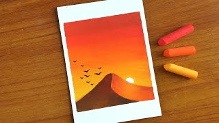 Easy Oil pastel Desert Sunset Painting for beginners  Oil Pastel Drawing [upl. by Bing]