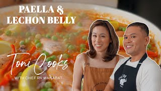 Toni Cooks with chefrvmanabat  Paella amp Lechon Belly [upl. by Gran]