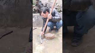 Iron rake wood handle installation process [upl. by Estrella919]