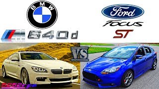 BMW 640d vs 300BHP Ford Focus ST STREET RACE [upl. by Behl]