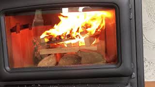 Topdown fire starting method in a Pacific Energy Summit wood stove [upl. by Ainecey]