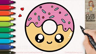 How to Draw a Cute Donut Easy Drawing and Coloring for Kids and Toddlers [upl. by Schreibman840]