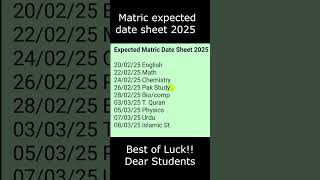 Matric Date sheet 2025 LEAKED 10th date sheet  class 10 datesheet [upl. by Kere]