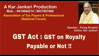 Kar Jankari  A Question  Is RCM on Royalty in GST payable on mining   2024 [upl. by Ellinej]