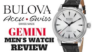 4K BULOVA ACCU SWISS GEMINI MENS WATCH REVIEW MODEL 63B173 [upl. by Annawik]