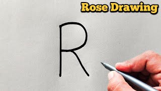 How to draw Rose from letter R  Easy Rose drawing for beginners  गुलाब का चित्र [upl. by Gujral]