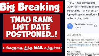 TNAU 2024Rank list UpdateAgriculture Rank list Date postponedHow to check Rank listVjalerts [upl. by Eob]