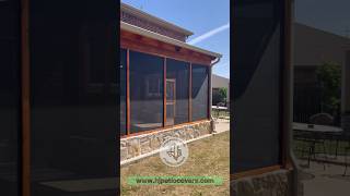 Custom Screen Patio CoverCedar Patio CoverStone Grill  Electric patio backyard dallas pools [upl. by Nylirret]