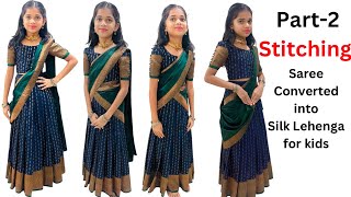 Convert Saree into Silk Lehenga Skirt amp blouse Cutting and Stitching for Kidseasy method beginners [upl. by Liag25]