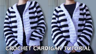 How to Crochet Raglan Striped Sweater Cardigan [upl. by Dirgni]