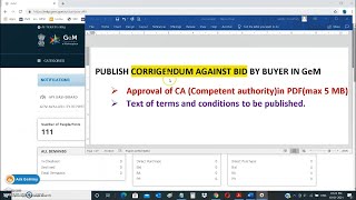 HOW TO ISSUE CORRIGENDUM IN GeM [upl. by Ateekal]