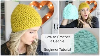 How to Crochet a Beanie  Beginner Tutorial [upl. by Arihsaj448]