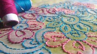 জর্জেট কাপড়ের উপর কাটিমের সুতার লাখনৌ কাজ Easy Hand Embroidery [upl. by Antipas178]