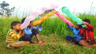 Outdoor fun with Flower Balloon and learn colors for kids by I kids [upl. by Anertak]