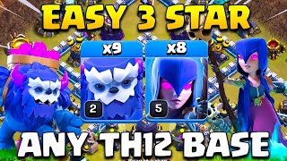 Easy 3 Star  Th12 Yeti Witch Attack Strategy  Best Ground Attack Th12 War Strategy  Th12 Attack [upl. by Enimrej]