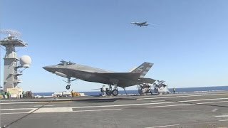 F35C Completes First Arrested Landing aboard Aircraft Carrier [upl. by Eelyek]