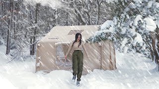 INFLATABLE TENT CAMPING IN A SNOW STORM ❄️ CAMPING ASMR [upl. by Coco204]