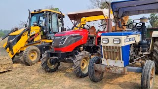 Jcb 3dx Backhoe Loader Machine Loading Red Soil In Mahindra and Swaraj Tractor  Jcb and Tractor [upl. by Lusty24]