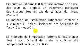 Comptabilité Analytique S3 partie 27 quot Imputation rationnelle des charges fixes EP1 quot [upl. by Enitsej538]