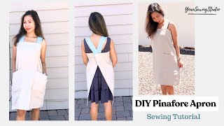 Sew a simple pinafore cross back apron  no pattern needed  sewing tutorial [upl. by Mirelle]