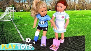 Doll Breaks a Leg at Soccer Practice Play Toys doctor story [upl. by Blaire648]