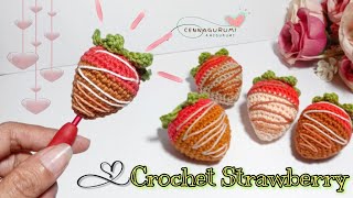 Crochet Valentine Ideas  Crochet Chocolate Covered Strawberries  Strawberry Crochet Keychain [upl. by Bab]