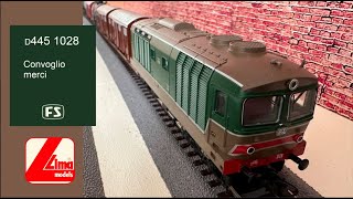 Locomotiva diesel FS D 445 1028  Lima model  Convoglio treno merci [upl. by Vladimar238]