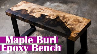 Maple Burl  Epoxy Bench Build  DIY Woodworking [upl. by Estas]