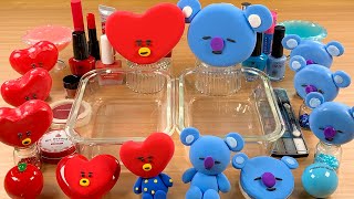 BT21 RED vs BLUE w CLAY★Mixing Makeup Eyeshadow Glitter into SLIME★ASMR★Satisfying Slime Video077 [upl. by Mohkos]